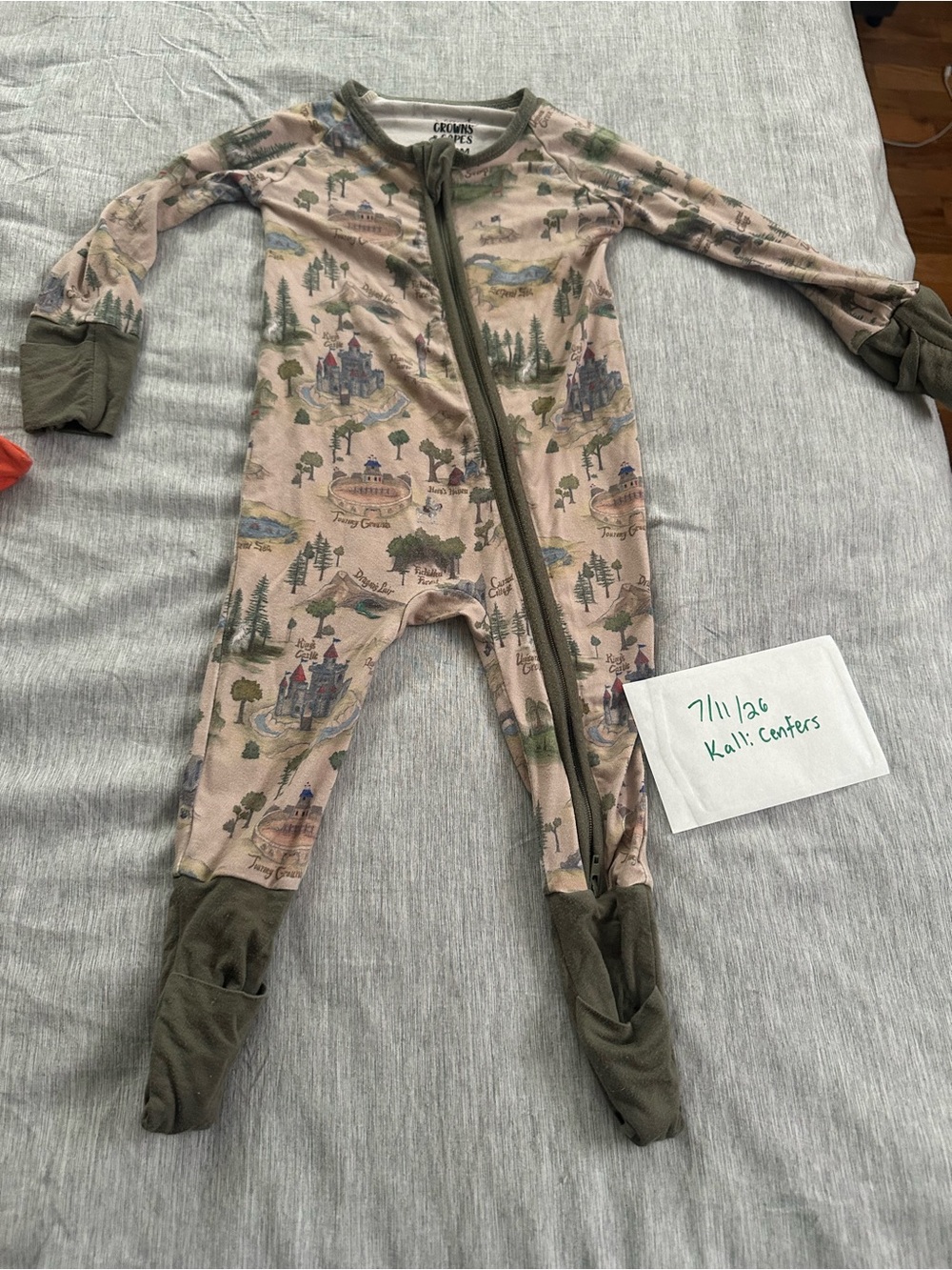 Neutral Woodland Print Kids Zipper Footed Pajamas